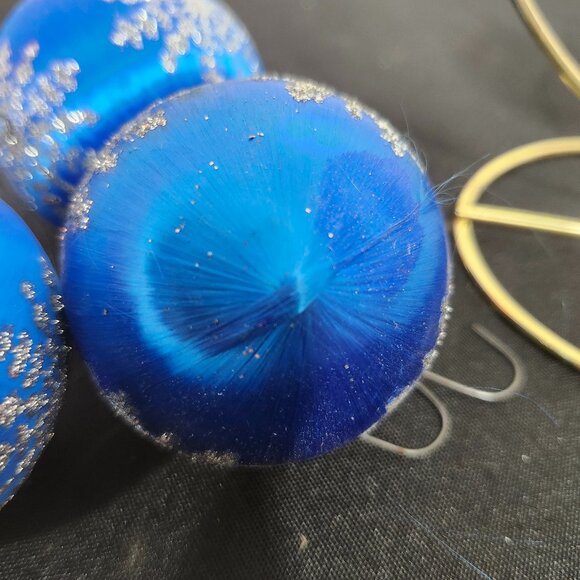 Set of 5 Vintage Blue Satin Snowflake Christmas Ornament - Picture 5 of 5